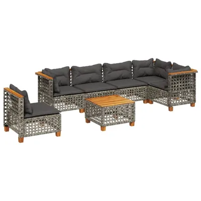 Produktbild von 7-tlg. Garten-Sofagarnitur mit Kissen Grau Poly Rattan