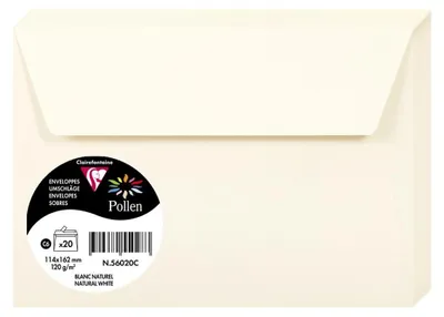 Zdjęcie produktu dla Clairefontaine 56020C, C6 (114 x 162 mm), Biały, 120 g/m², 20 szt.