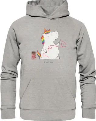 Produktbild von Mr. & Mrs. Panda Nachhaltiger Hoodie Einhorn Näherin Größe L - Heather Grey - Geschenk, Unicorn, Pullover, Einhörner, Kapuzenpullover, Pulli, Hoody, Stricken, Sweatshirt