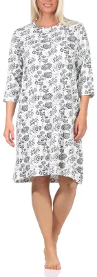 Produktbild von Damen Nachthemd kurzarm, florales Blumenmuster, mit Knopfleiste am Hals - 191 213 90 880 ; creme , 36