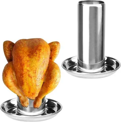 Productafbeelding van Roestvrijstalen kiphouder voor perfect geroosterde kip, geschikt voor grillen en aroma bakken