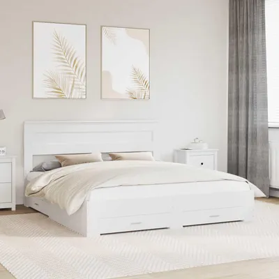 Obrázok produktu pre Maison Exclusive – posteľový rám s zásuvkami Biela 180 x 200 cm Drevený materiál