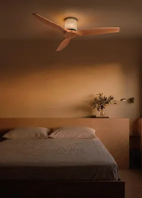 Produktbild von CREATE - WIND CALM CUSTOM RATTAN - Leiser Deckenventilator 40W Ø132 cm 100% Holz mit LED-Licht an Gehäuse und Lampe