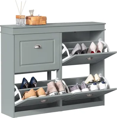 Produktbild von SoBuy Schuhschrank mit 4 Klappen Schuhregal Schuhkipper mit 8 Fachböden - Grau es BHT ca.: 105x82x24cm
