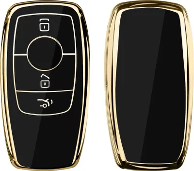 Produktbild von kwmobile Autoschlüssel Hülle kompatibel mit Mercedes Benz Smart Key Autoschlüssel (nur Keyless) - Schlüsselhülle Silikon Cover - Schwarz Gold