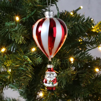 Produktbild von Weihnachtsbaumschmuck BALLON mit Weihnachtsmann - Glas - inkl. Aufhänger - H: 15cm - rot, weiß