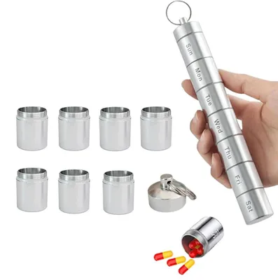 Obrázok produktu pre Kľúčenka na lieky s 7 priehradkami, vodotesná, hliník, strieborná