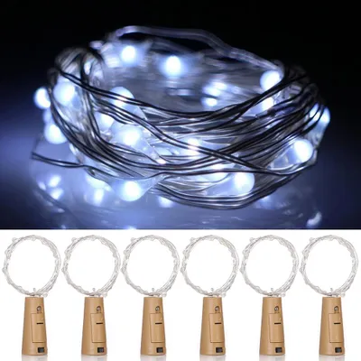 Produktbild von 6er Set Flaschenbeleuchtung mit 2m 20 LED Lichterkette Flaschenlicht Korken für Innen Party Hochzeit Weihnachten Deko, Weiß