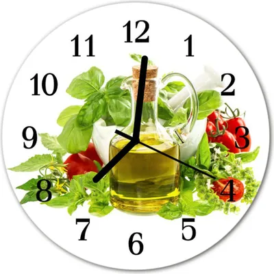 Produktbild von Glasuhr Wanduhr Küchenuhr Echt-Glas 30fi cm Öl Basilikum mehrfarbig