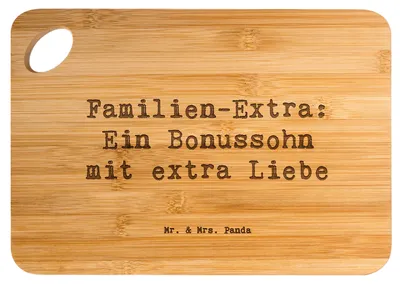 Produktbild von Mr. & Mrs. Panda Schneidebrett Spruch Bonussohn Liebe - Transparent - Geschenk, Bonusfamilie, Lächeln, Küchenbrett, Stiefsohn, Holzbrett, Familienmitglieder, Hackbrett