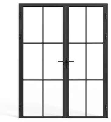 Produktbild von Tür-Set - zwei Flügel - Aluminium & Sicherheitsglas - 204 x 146 cm - Schwarz - SEROTO