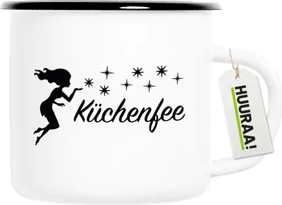 Produktbild von Huuraa Emaille Tasse Küchenfee Sternenstaub 300ml Vintage Campingbecher Geschenkidee