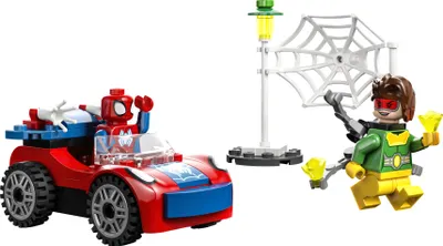 Productafbeelding van LEGO 10789 Marvel Spider-Man auto en Doc Ock set, Spidey en zijn supervrienden, bouwbaar speelgoed voor jongens en meisjes vanaf 4 jaar, met onderdelen die in het donker oplichten
