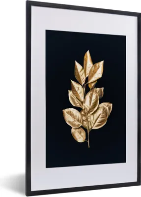 Produktbild von MuchoWow® Gerahmtes Poster Pflanze - Blätter - Gold - Schwarz - Luxus 40x60 cm - Poster mit Schwarzem Bilderrahmen Wandposter Rahmen Foto Bilder - Poster in Rahmen