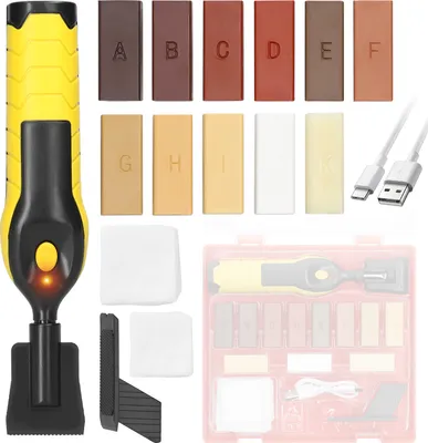 Productafbeelding van Reparatieset voor houten vloeren – Set voor het herstellen van meubels en laminaat, geschikt voor krassen, scheuren en gaatjes, met smeltwas en gereedschap