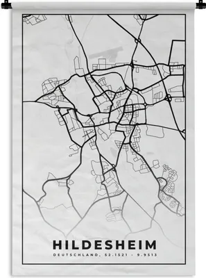 Produktbild von MuchoWow® Wandteppich Wandbehang Hindesheim - Karte - Stadtplan 90x135 cm Tapisserie Dekoration Wandtuch - Baumwolle - Wandskulptur