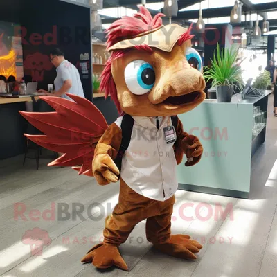 Produktbild von Brauner REDBROKOLY Betta-Fisch Maskottchen Kostüm charakter gekleidet mit einem Hemd und Schlüsselanhängern