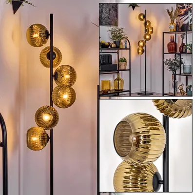 Produktbild von Cesaro Stehlampe aus Metall/Riffelglas in Schwarz/Goldfarben