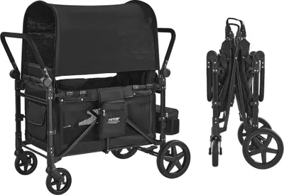 Produktbild von Wagon Kinderwagen für 4 Kinder Push Pull Faltbare Kinderwagen 330LBS Belastung