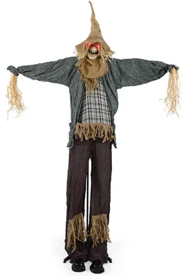 Produktbild von COSTWAY 210 cm Strohpuppe animiert, Halloweendeko geräuschaktiviert mit leuchtenden Augen, gruseligem Klang & Bewegungen, Halloween Vogelscheuche