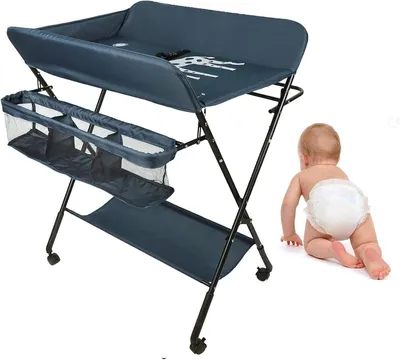Produktbild von Baby-Wickeltisch - Klappbar und mobil - 80 x 66 x 98 cm - Blau