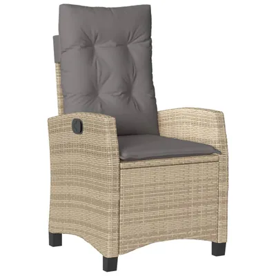 A single beige rattan garden chair with a gray cushion, shown from the front.