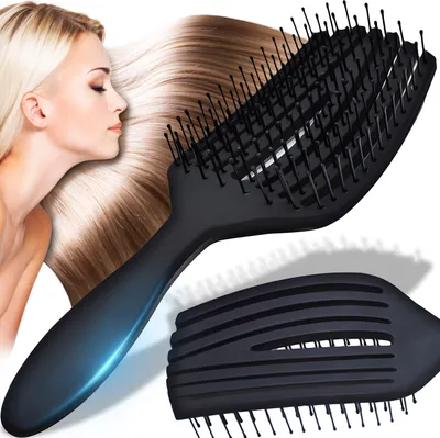 Produktbild von Haarbürste Haarbürsten Entwirrbürste ohne Ziepen Profi Detangler-Bürste Kopfmassage für Damen Herren Kinder Locken Lange Haare Styling Schwarz Retoo