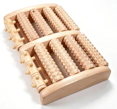 Produktbild von Fußmassageroller Holz mit 48 Reflexzonenpunkten, 4 Triggerzonen, ergonomisch, für die Fußmassage