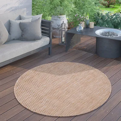 Produktbild von In- & Outdoor Teppich Flachgewebe einfarbig modern wetterfest für Terrasse Küche Einfarbiges Muster Grösse 80 cm Rund