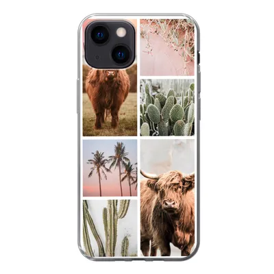 Produktbild von MuchoWow® Handyhülle Schutzhülle Hülle für iPhone 13 mini Schottischer Highlander - Sukkulente - Pastell Silikon Softcase Handy Hülle - Softcase