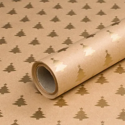 Produktbild von Geschenkpapier für Weihnachten, Goldene Tanne, Kraftpapier Braun, 0,7 x 10 m