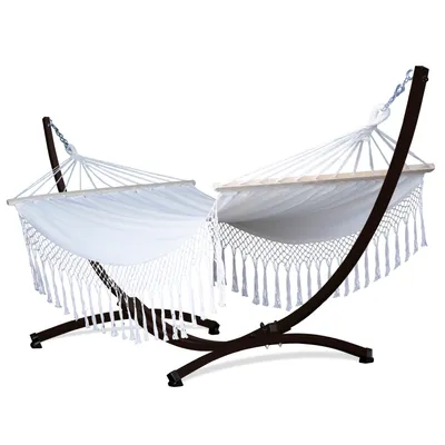 Produktbild von Potenza Outdoor Hängematte mit Gestell für 2 Personen I Stabhängematte XXL 220x160, 200kg I Braun Hängemattengestell 220kg Wetterfest