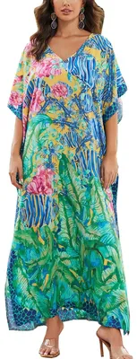 Imagen del producto de Vestido de verano estampado étnico para mujer - Caftán maxi, talla única
