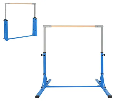 Produktbild von KOMFOTTEU Turnstange Kinder, Turnreck 90-150 cm höhenverstellbar, faltbare Reckstange aus Metall bis 120 kg, Gymnastikstange mit Rollen für Kinder ab 3 Jahren, Indoor & Outdoor