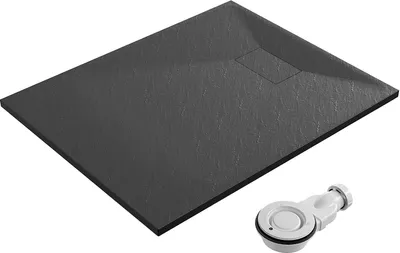 Produktbild von SMC Duschwanne 100x80cm schwarz Steinoptik mit Ablaufgarnitur Zuschneidbar Duschtasse Eckduschwanne Brausewanne