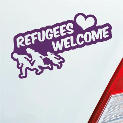 Produktbild von Auto Aufkleber Refugees Welcome Flüchtlinge Willkommen 20x9 cm Lila Sticker Heckscheibenaufkleber