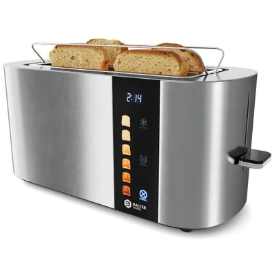 Produktbild von Balter Toaster 4 Scheiben, Langschlitz, Edelstahl, Brötchenaufsatz, LCD Display, Auftaufunktion, Brotzentrierung, Krümelschublade TS-34 Silber