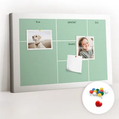 Immagine prodotto di Lavagna in sughero con puntine - Pannello con puntine per foto e appunti - 60x40 cm - Set di 100 puntine colorate - Organizzatore da ufficio