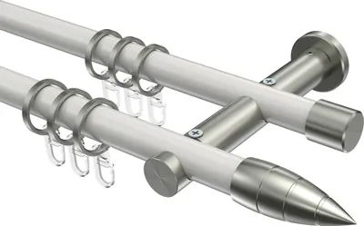 Produktbild von Interdeco Gardinenstange / Vorhangstange Weiß / Edelstahl-Optik, Typ Platon Samanto (Rillenpatrone), 20 mm Ø 2-läufig, 240 cm