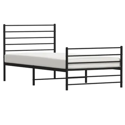 Zdjęcie produktu dla Metalowa rama łóżka z wezgłowiem i zanóżkiem, czarna, 90x200 cm