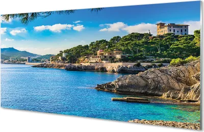 Produktbild von Glasbilder 120x60 Wandkunst Spanien Meerküste Berge