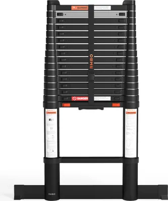 Produktbild von RMBO Teleskopleiter 5,1 m lang, Soft-Closing, Max. Belastung 150 kg, EN 131.6, Anlegeleiter, Klappbare Leiter