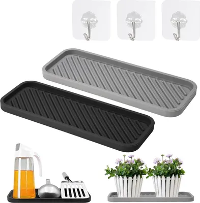 Immagine prodotto di Organizer da lavello in silicone con gancio per spugne - Tappetino antiscivolo per lo sgocciolamento - Organizer da cucina e da bagno per spugne, spazzole e sapone.