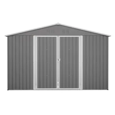 Produktbild von GIHAUVIA Metall Geräteschuppen Gerätehaus mit Fenster Satteldach mit Fundament Schuppen 289 x 239 x 191 cm Grau