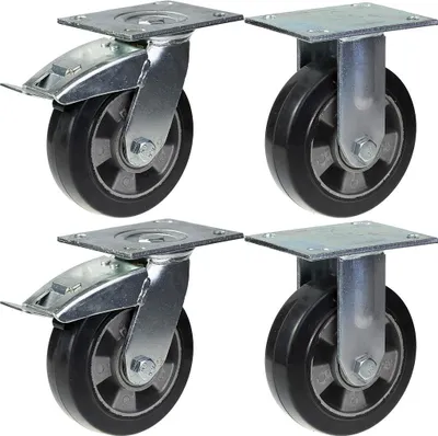 Zdjęcie produktu dla kółka 152 mm 6" z czarnym gumowym hamulcem i stałym udźwigiem 1320 kg, zestaw 4 szt