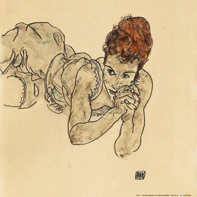 Zdjęcie produktu dla Egon Schiele obraz drukowany - Leżąca kobieta, rysunek, 1917 (40 x 40 cm)