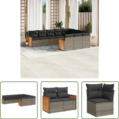 Produktbild von The Living Store 10-tlg. Garten-Sofagarnitur mit Kissen Grau Poly Rattan