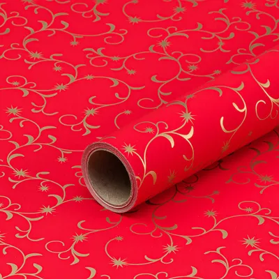 Produktbild von Geschenkpapier für Weihnachten, Goldene Arabesken, Rot, 0,70 x 10 m