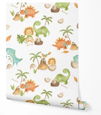 Produktbild von Selbstklebende Tapete Möbelfolie Dinosaurier Vulkan Palmen Eier Muster Kinderzimmer Schlafzimmer Flur Niedlich Dino 5m x 0,5m