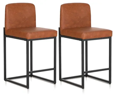 Produktbild von Barhocker 2er Set mit Lehne und Fußstütze, Kunstleder, Braun, 52,5 x 41 x 87 cm